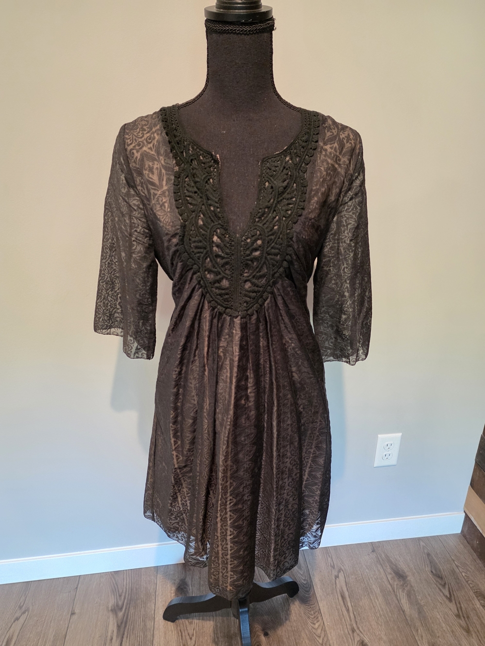 Esley Black Lace-Trim Mini Dress